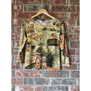 VTG Jessica Max All Over Print 3/4 Sleeve Mesh Shirt XL Beach Maximalist Y2K